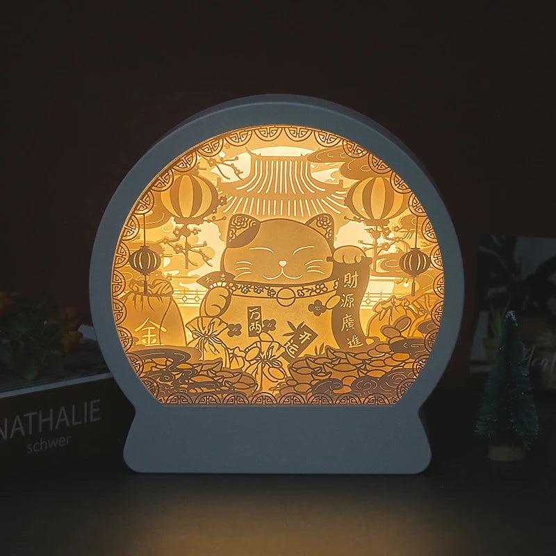 Cartoon Anime Light Box 3D Paper Carving Lamp Round Frame Anime Character LED Night Light Birthday Christmas Gift Item for Kids