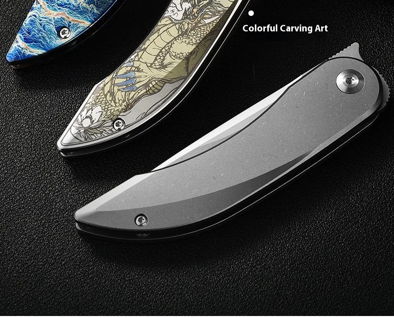 PioneerEDC Gr5 Titanium Alloy Survival Knife EDC Folding Utility Knife M390 Steel Blade High Hardness Tactical Camping Knife