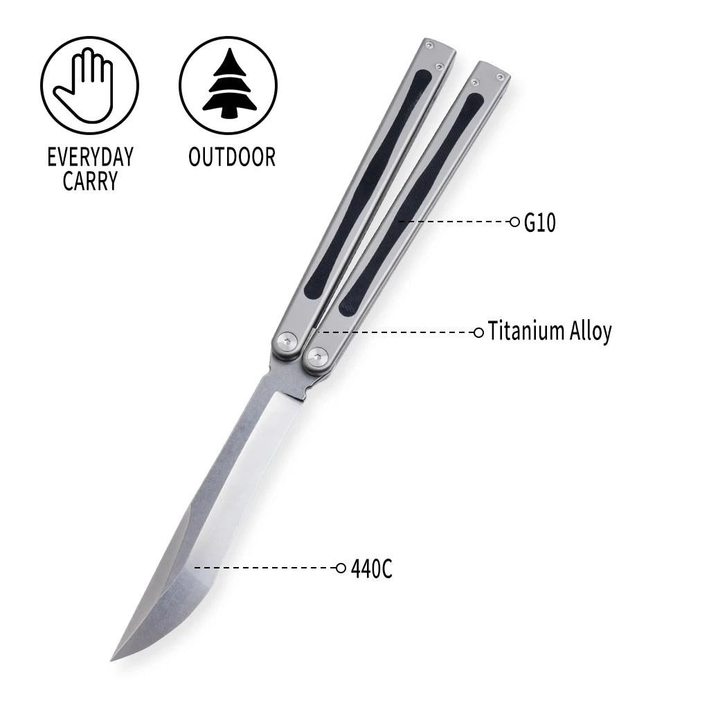 Portable Lightweight Titanium Balisong Knife Multi-Purpose Outdoor Camping Hunting Survival Tactical Folding Utility Knife