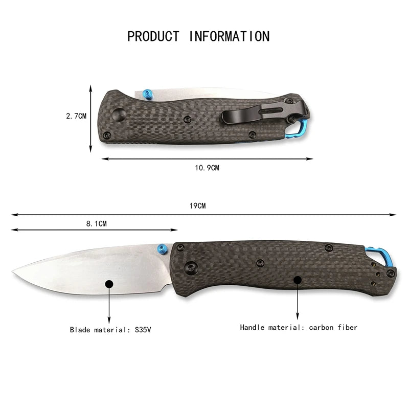 BM535 533-3 Mini Carbon Fiber Folding Knife S90V Black Damascus Steel Blade Outdoor Camping & Hunting Pocket Tactical EDC Tool