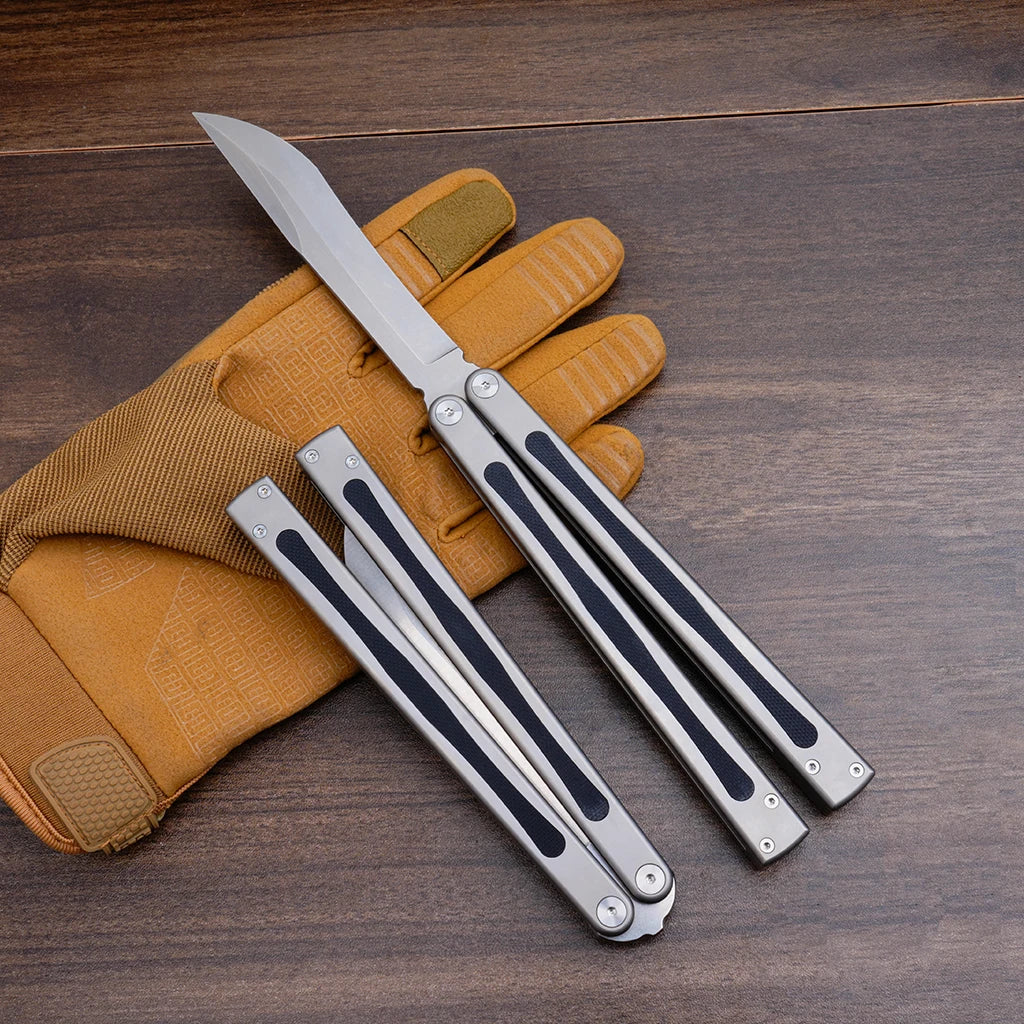 Portable Lightweight Titanium Balisong Knife Multi-Purpose Outdoor Camping Hunting Survival Tactical Folding Utility Knife