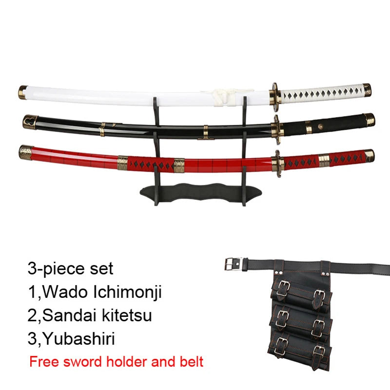 Roronoa Zoro Three Piece Katana Set Handmade Shusui Enma  Kitetsu Swords With Free Display Stand and Belt Cosplay Prop