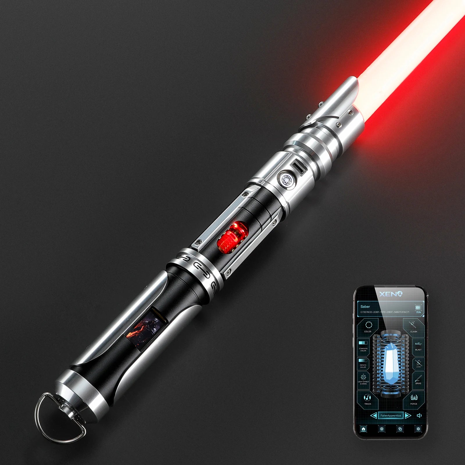World's Exclusive Neopixel LED Light Saber Sword with OLED Display Screen Original Lightsaber Spinning Chamber Light-up Toys
