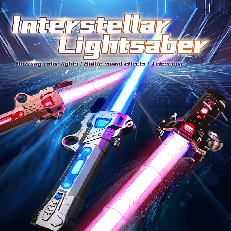 Unisex Children's Simulation Laser Sword Retractable Plastic LED Flashing Knife Planet Toys with Sound for Boys Gift