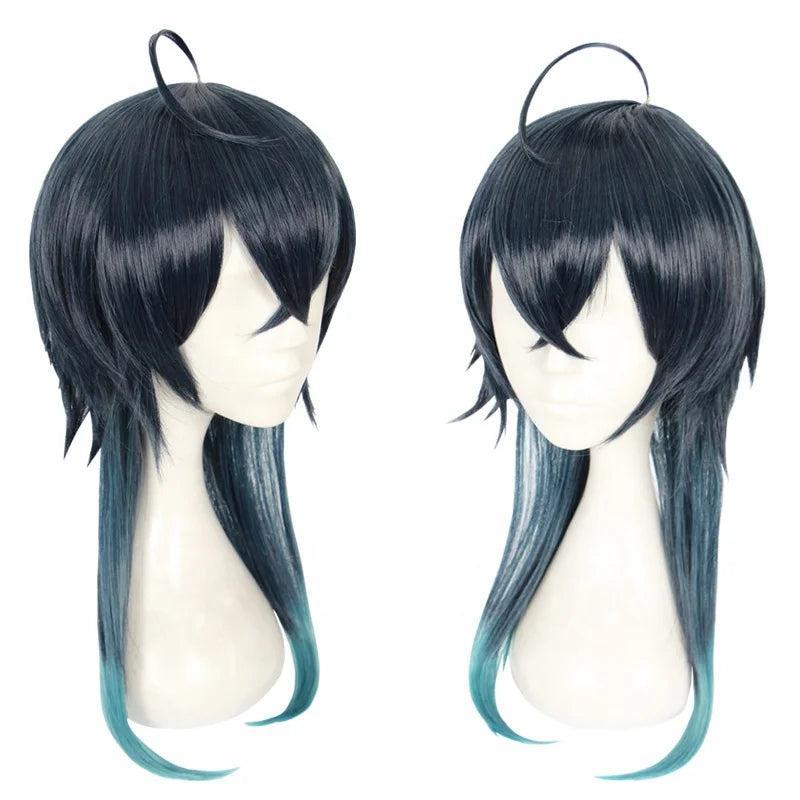 High Quality 50cm Long Straight Dark Blue&Green Twisted Wonderland Malleus Wig Synthetic Anime Cosplay Wigs