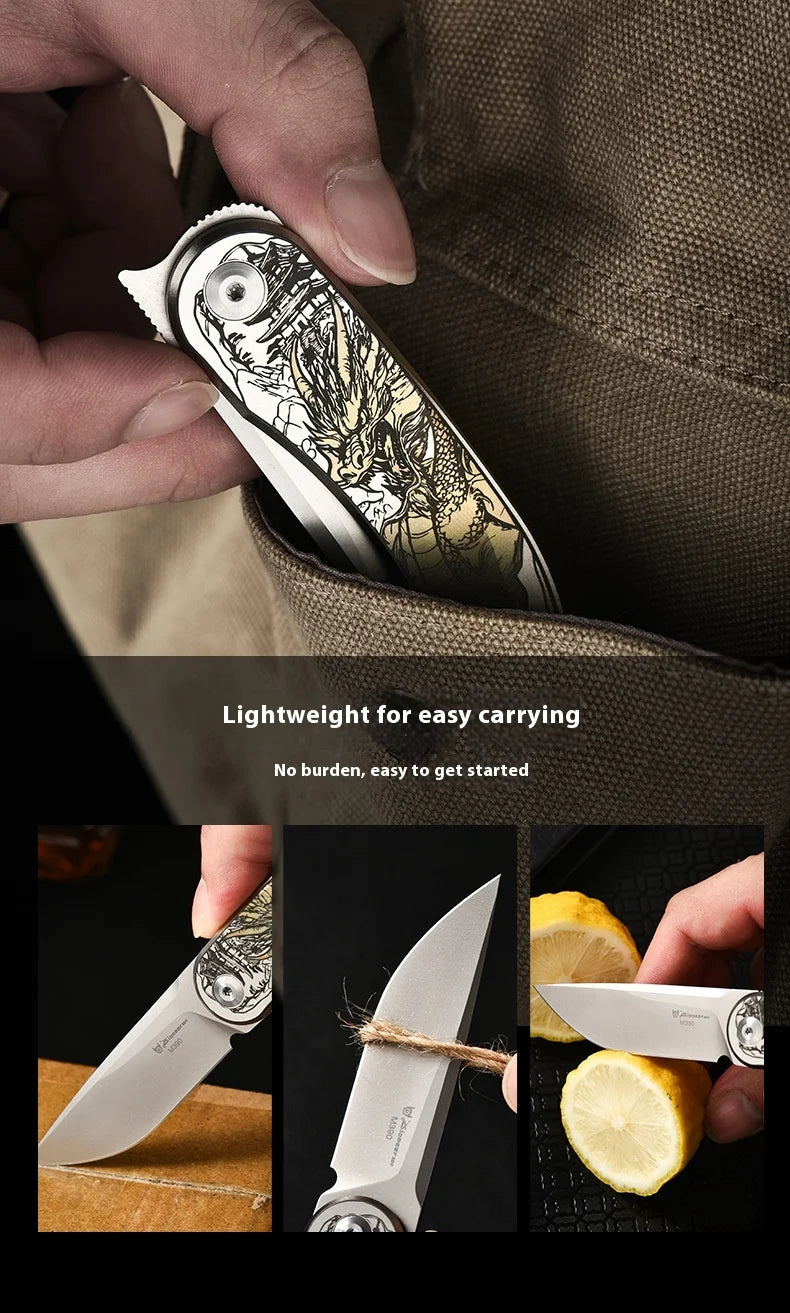 PioneerEDC Gr5 Titanium Alloy Survival Knife EDC Folding Utility Knife M390 Steel Blade High Hardness Tactical Camping Knife