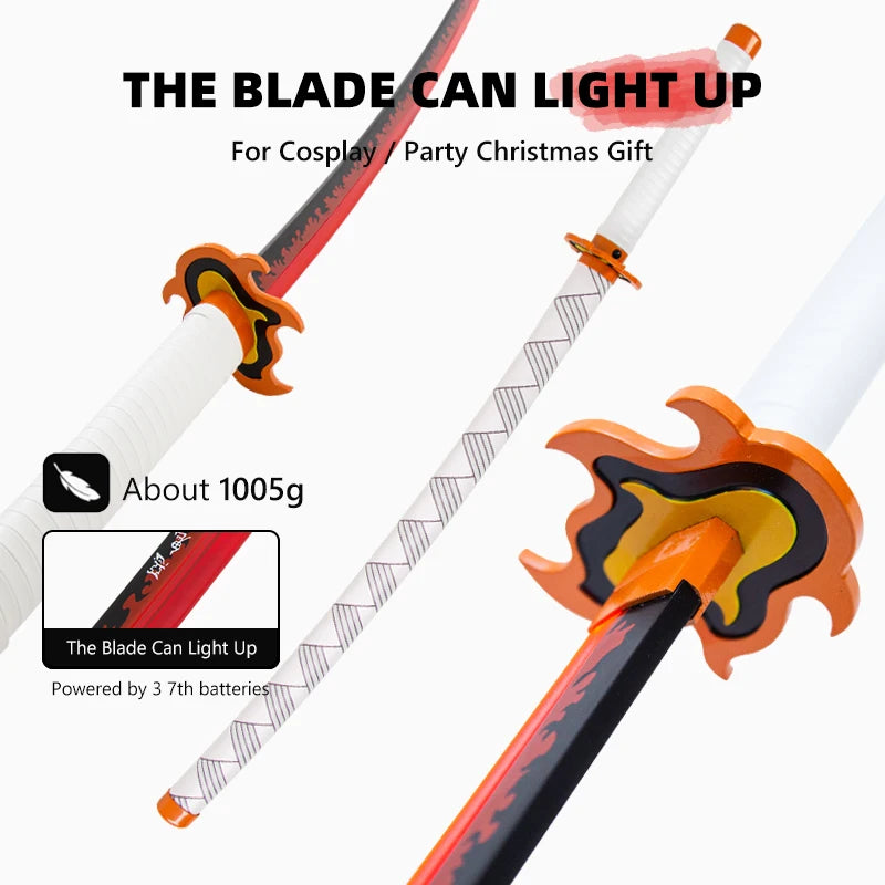 Light-Up Samurai Sword Prop, Flame Pattern Unsharpened Katana, Anime-themed Collectible Toy
