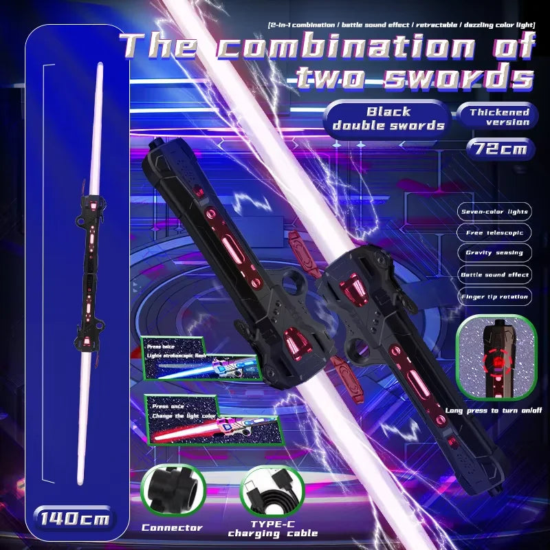 Unisex Children's Simulation Laser Sword Retractable Plastic LED Flashing Knife Planet Toys with Sound for Boys Gift