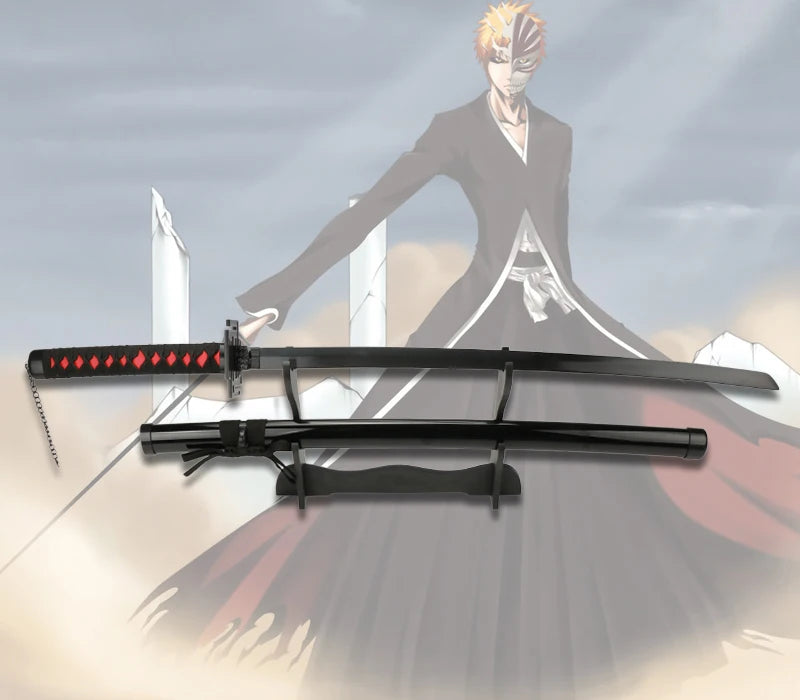 Anime Katana 104cm/41in Christmas Gifts Kurosaki Ichigo Cosplay Props Black Blade Toys Sword