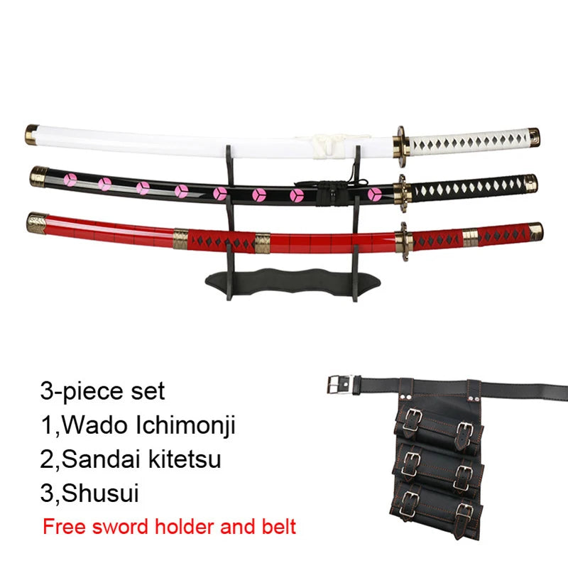 Roronoa Zoro Three Piece Katana Set Handmade Shusui Enma  Kitetsu Swords With Free Display Stand and Belt Cosplay Prop