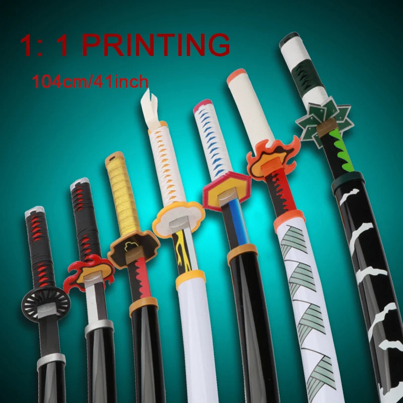 Anime Katana 104cm/41in Tanjiro Zenitsu Kyoujurou Samurai Swords Original Texture Anime Katana Cosplay Bamboo Wooden Toy Sword