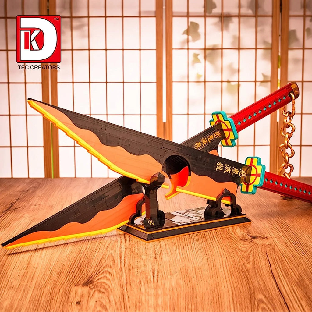 DK1507 Demon Slayer Double Blade Tengen Uzui Katana Sword Model Cosplay Anime Collecting DIY Building Block Brick Toys Sets