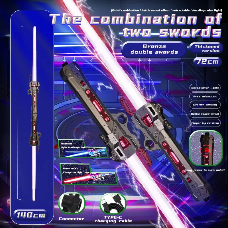 Unisex Children's Simulation Laser Sword Retractable Plastic LED Flashing Knife Planet Toys with Sound for Boys Gift