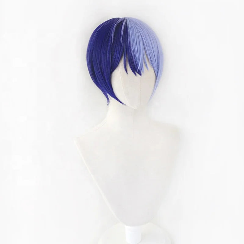 Wholesale Short Aoyagi Toya Bobo Wig 30cm Straight Half Dark Blue Half Blue Synthetic Project Sekai Game Anime Cosplay Wig
