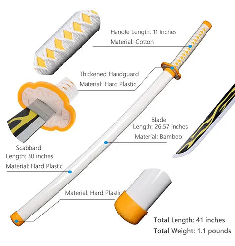 Anime Katana 104cm/41in Tanjiro Zenitsu Kyoujurou Samurai Swords Original Texture Anime Katana Cosplay Bamboo Wooden Toy Sword