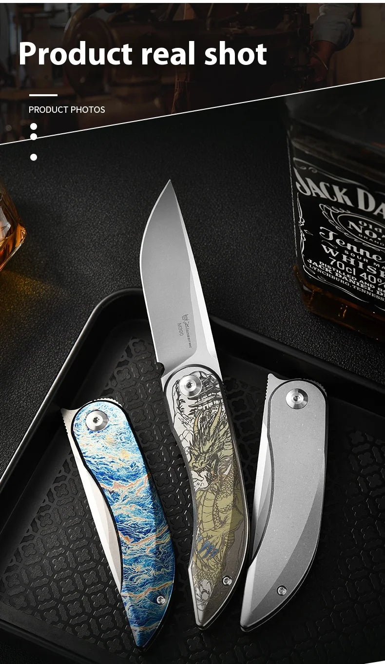 PioneerEDC Gr5 Titanium Alloy Survival Knife EDC Folding Utility Knife M390 Steel Blade High Hardness Tactical Camping Knife