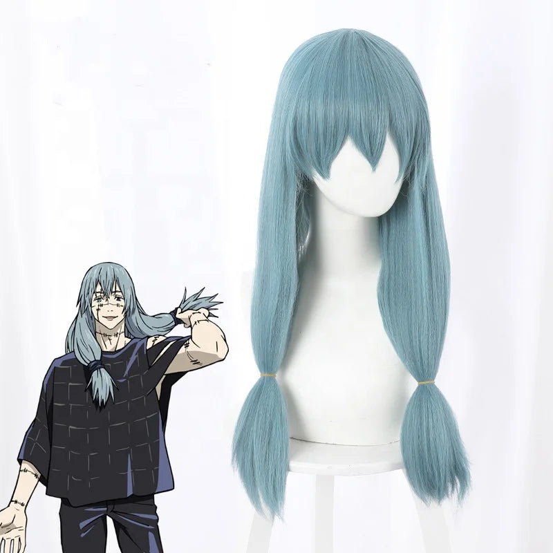 Wholesale Mahito Wig Cosplay 65cm Long Straight Lake Blue Jujutsu Kaisen Anime Peluca Synthetic Halloween Hair Wig