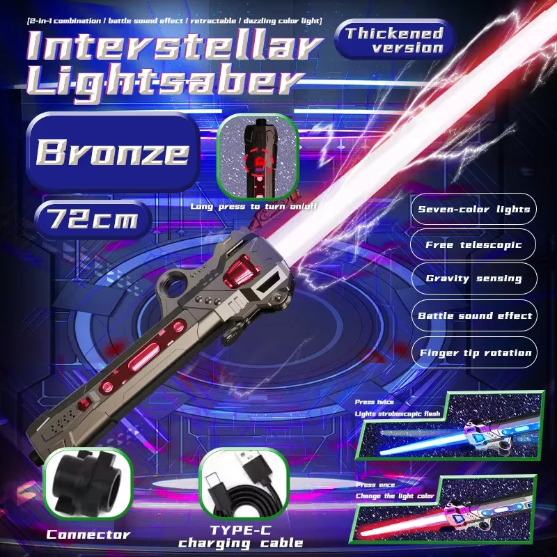 Unisex Children's Simulation Laser Sword Retractable Plastic LED Flashing Knife Planet Toys with Sound for Boys Gift