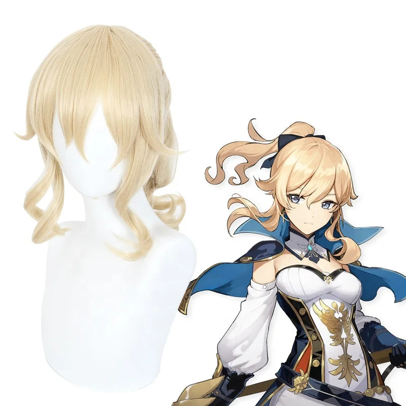Wholesale Genshin Impact Wig Cosplay 45cm Medium Long Curly Light Blonde Jean Hair Wig Synthetic Anime Cosplay Peluca