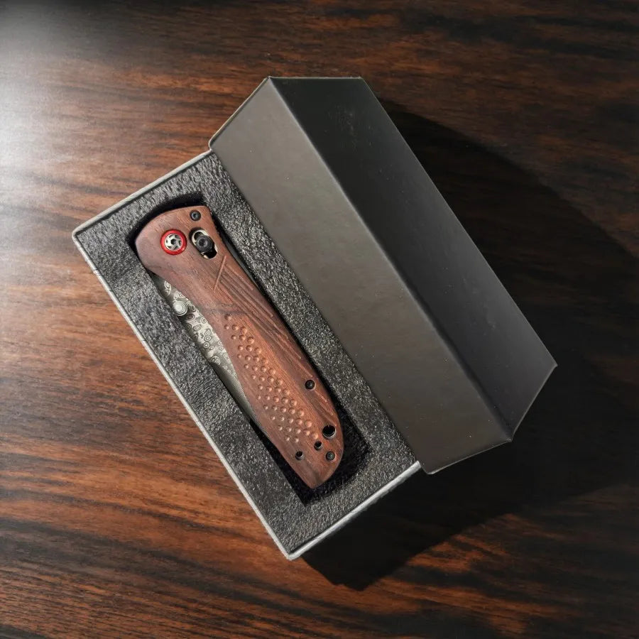Local Stock Damascus Knife with Wood Handle Folding Design for Survival Outdoor Hunting Camping EDC Pocket Tool