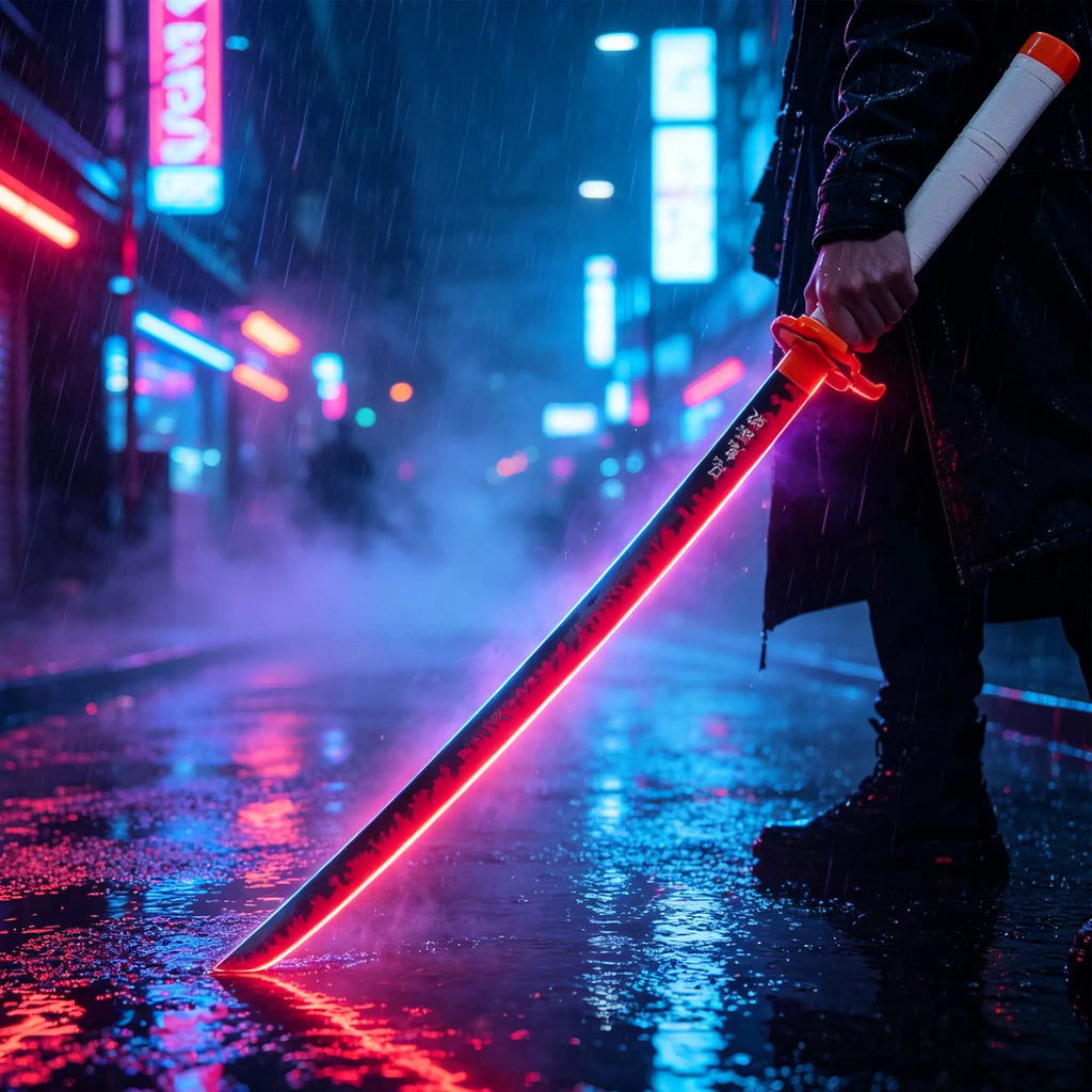 Light-Up Samurai Sword Prop, Flame Pattern Unsharpened Katana, Anime-themed Collectible Toy