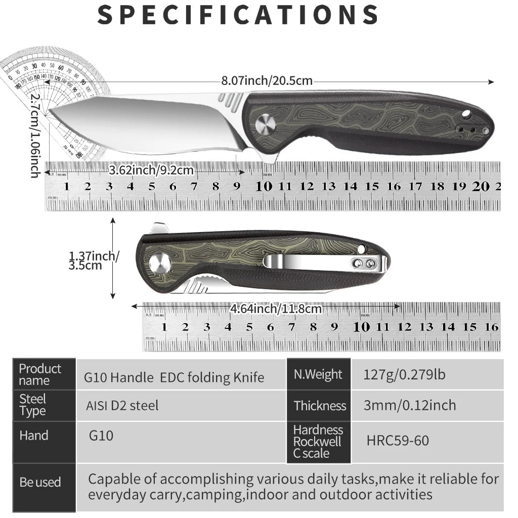 OEM EDC Outdoor G10 Survival Pocket Knife D2 Stainless Steel Grade DIY Camping Tactical Outdoor Folding Knives