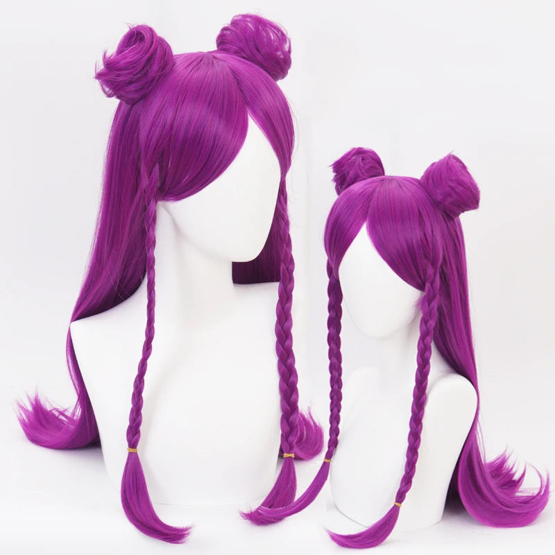 Wholesale League of Legends LOL Peluca Cosplay 70cm Long Purple KDA Kaisa Wig Synthetic Anime Cosplay Wig  2Ponytails