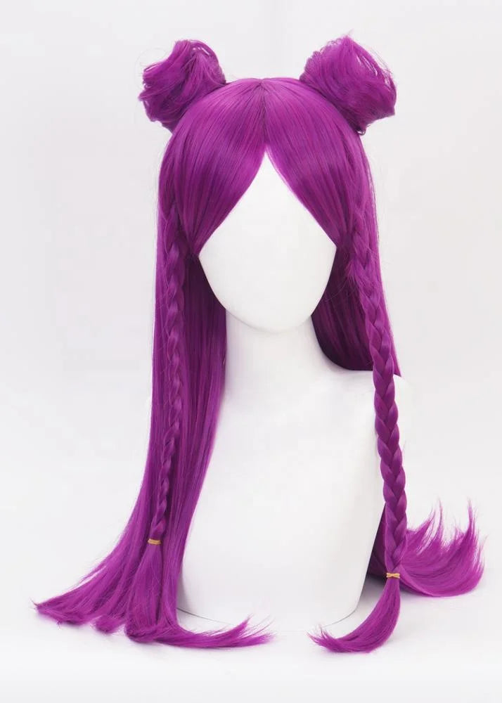 Wholesale League of Legends LOL Peluca Cosplay 70cm Long Purple KDA Kaisa Wig Synthetic Anime Cosplay Wig  2Ponytails