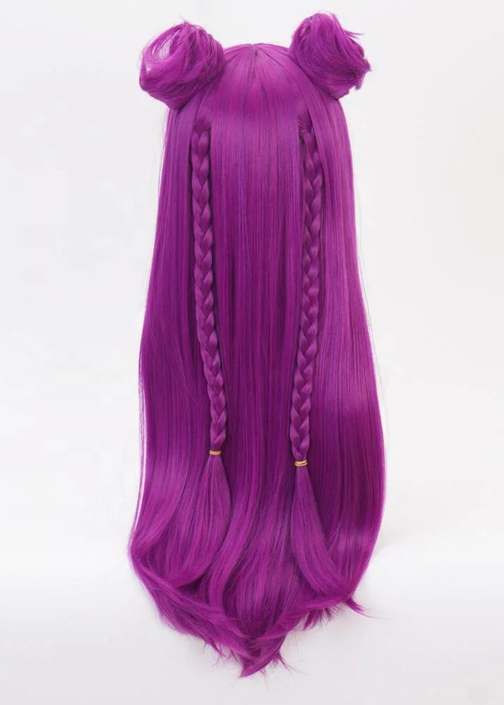 Wholesale League of Legends LOL Peluca Cosplay 70cm Long Purple KDA Kaisa Wig Synthetic Anime Cosplay Wig  2Ponytails