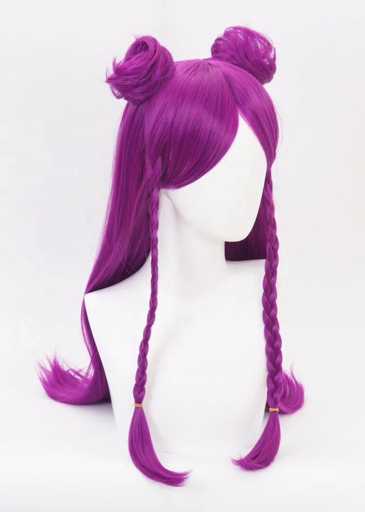 Wholesale League of Legends LOL Peluca Cosplay 70cm Long Purple KDA Kaisa Wig Synthetic Anime Cosplay Wig  2Ponytails