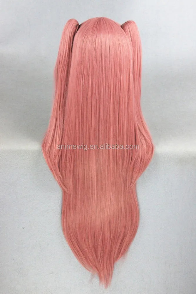 High Quality 90cm Long Straight Pink Seraph of the End Krul Tepes Wig Synthetic Anime Cosplay Hair Wig With Two Ponytails