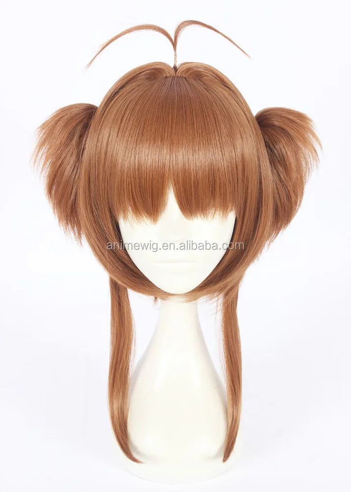 Wholesale Perruque Cosplay 40cm Light Brown Card Captor Sakura Kinomoto Sakura Wig Synthetic Anime Cosplay Wig Two Ponytails Wig