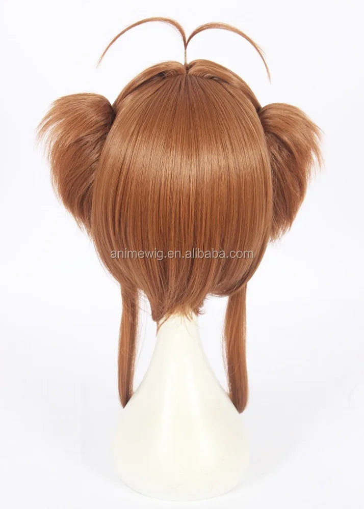 Wholesale Perruque Cosplay 40cm Light Brown Card Captor Sakura Kinomoto Sakura Wig Synthetic Anime Cosplay Wig Two Ponytails Wig
