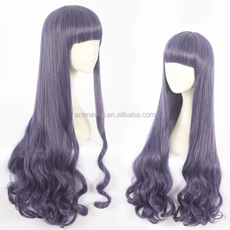 Wholesale Card Captor Sakura Wig Cosplay 90cm Long Curly Purple Mixed Tomoyo Peluca Synthetic Anime Cosplay Wig