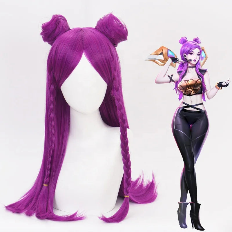 Wholesale League of Legends LOL Peluca Cosplay 70cm Long Purple KDA Kaisa Wig Synthetic Anime Cosplay Wig  2Ponytails