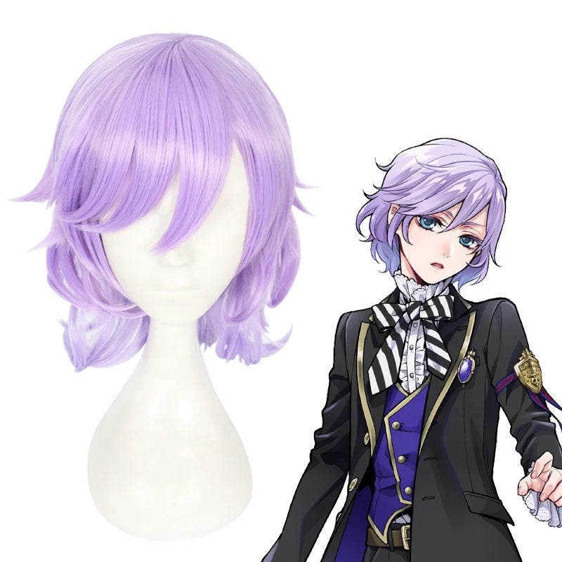 High Quality 40cm Medium Long Curly Light Purple Mixed Twisted Wonderland Felmier Peluca Synthetic Anime Cosplay Wigs