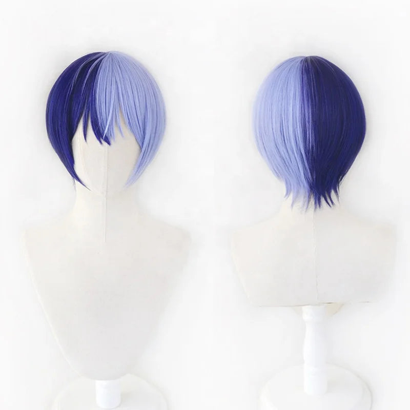 Wholesale Short Aoyagi Toya Bobo Wig 30cm Straight Half Dark Blue Half Blue Synthetic Project Sekai Game Anime Cosplay Wig