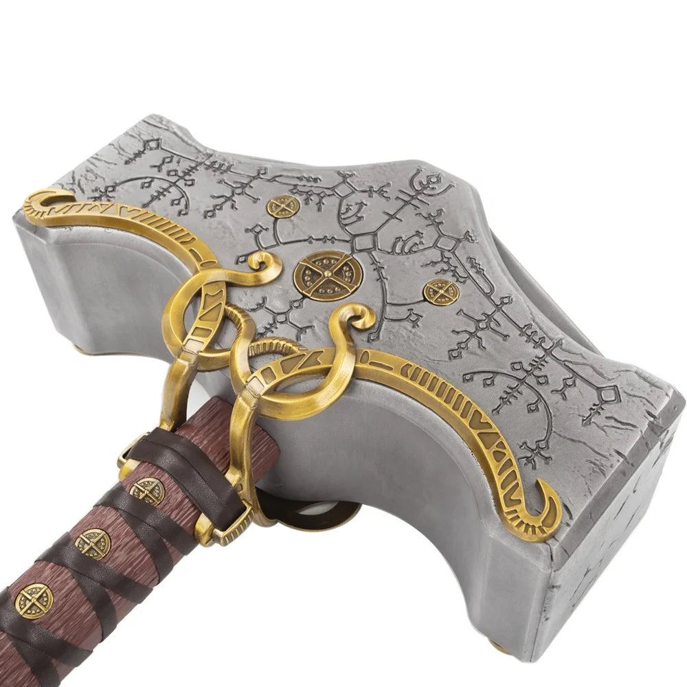 Drop Shipping Full Metal 1:1 Scale God of War Ragnarok Cosplay Prop Weapon Replica Mjolnir Thor Hammer with Resin Base