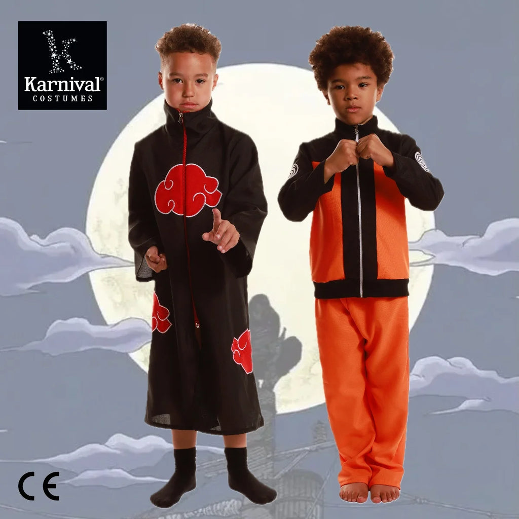 Wholesale Akatsuki Red Cloud Ninja Robe Black Red Suit Costume Kimono Halloween Carnival Party Anime Cosplay Children's Costume