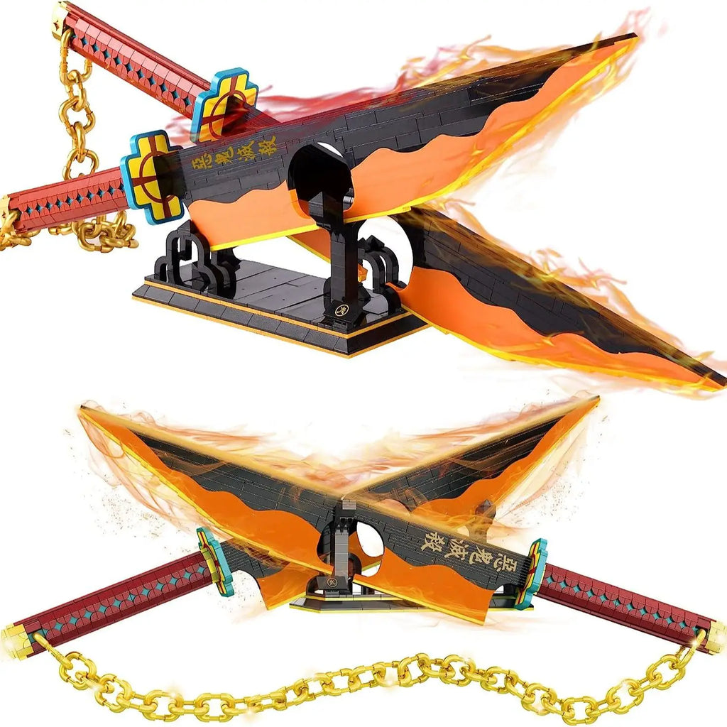 DK1507 Demon Slayer Double Blade Tengen Uzui Katana Sword Model Cosplay Anime Collecting DIY Building Block Brick Toys Sets