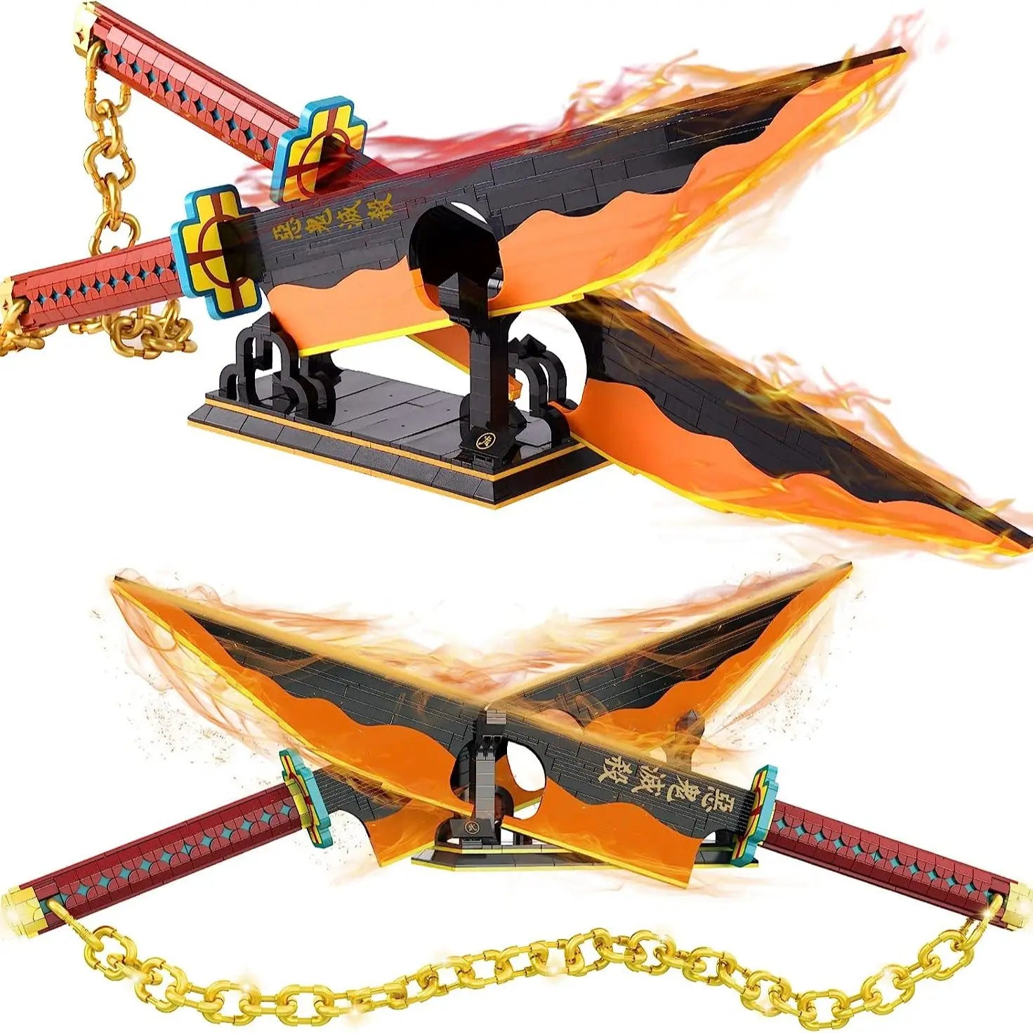 DK1507 Demon Slayer Double Blade Tengen Uzui Katana Sword Model Cosplay Anime Collecting DIY Building Block Brick Toys Sets