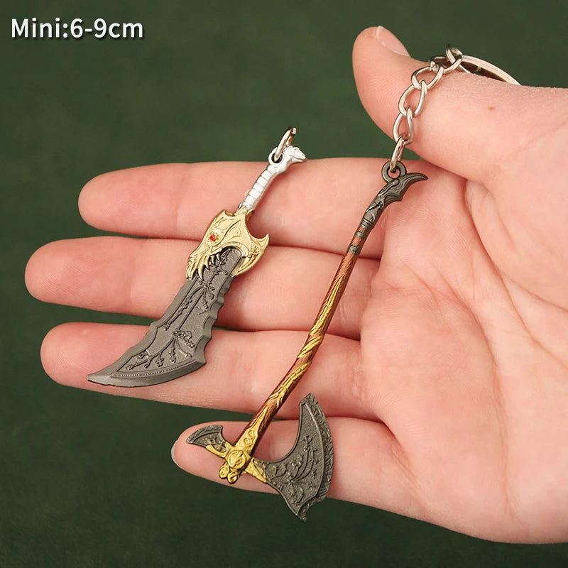 Blades Chaos Keychain Miniature God of War Kratos Leviathan Axe Fashionable Zinc Alloy Metal Swords