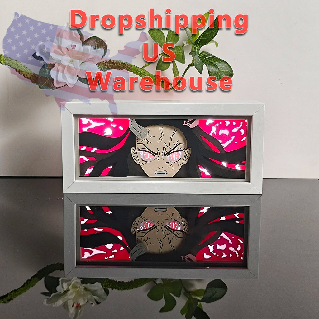 Anime Demon Slayer USA Warehouse Dropshipping Paper Carving Lamp 3D Anime Light Box Handicrafts Table Decoration Christmas Gift