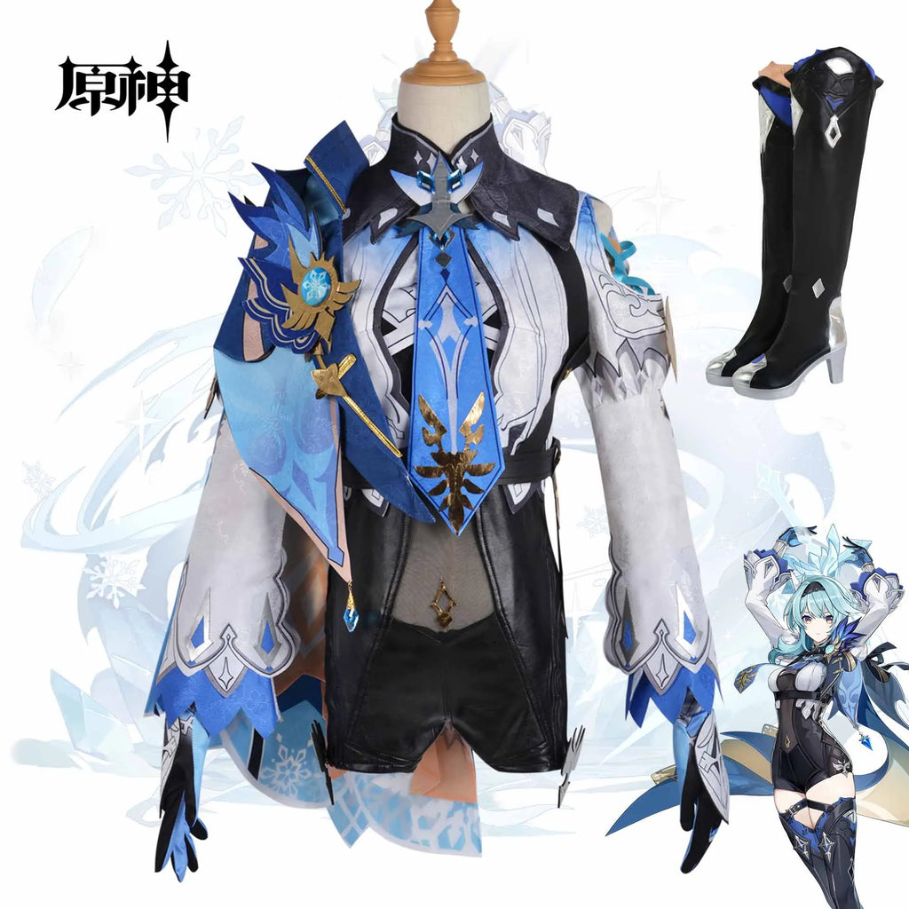 Game Genshin Impact Eula Cosplay Costume Suit Eula Outfit Include Dress Eula Jumpsuit Eye of God Wig for Anime Cosplay Comic Con
