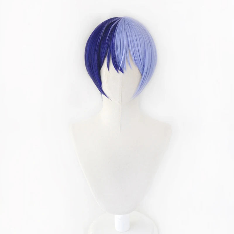 Wholesale Short Aoyagi Toya Bobo Wig 30cm Straight Half Dark Blue Half Blue Synthetic Project Sekai Game Anime Cosplay Wig