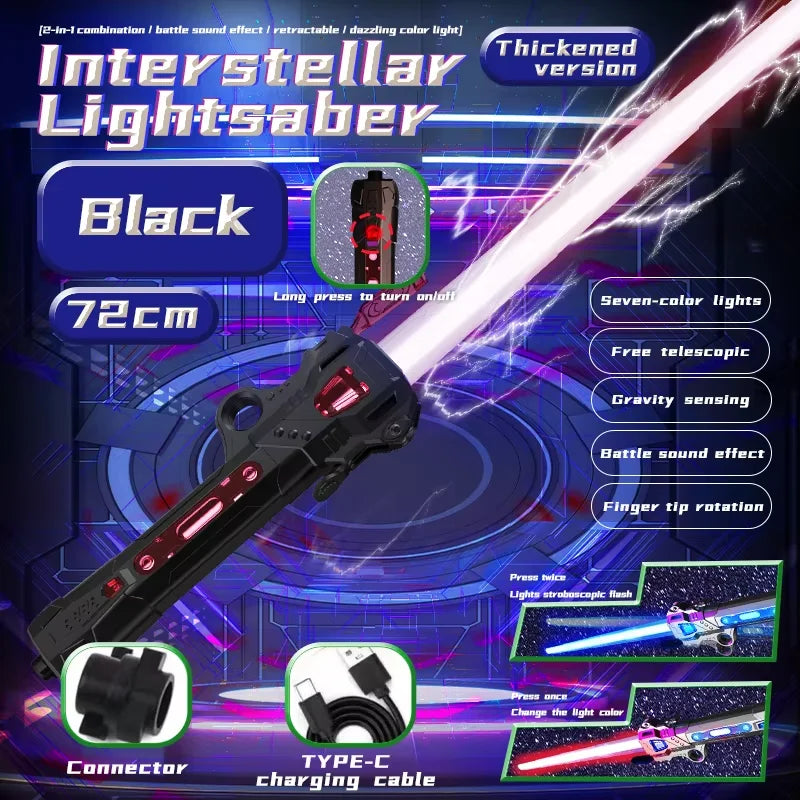 Unisex Children's Simulation Laser Sword Retractable Plastic LED Flashing Knife Planet Toys with Sound for Boys Gift