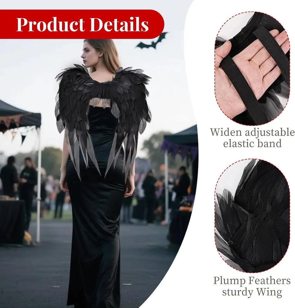 Angel Wings Black 1.8Ft Costume Accessories Photo Booth & Photo Studio Posing Props Women's Cosplay Princess Stage Show