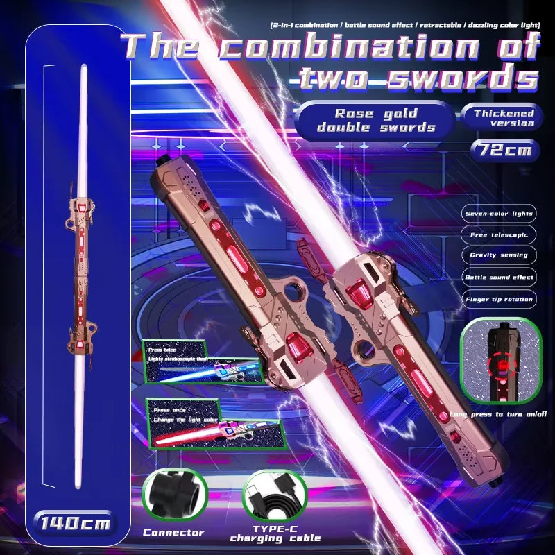 Unisex Children's Simulation Laser Sword Retractable Plastic LED Flashing Knife Planet Toys with Sound for Boys Gift