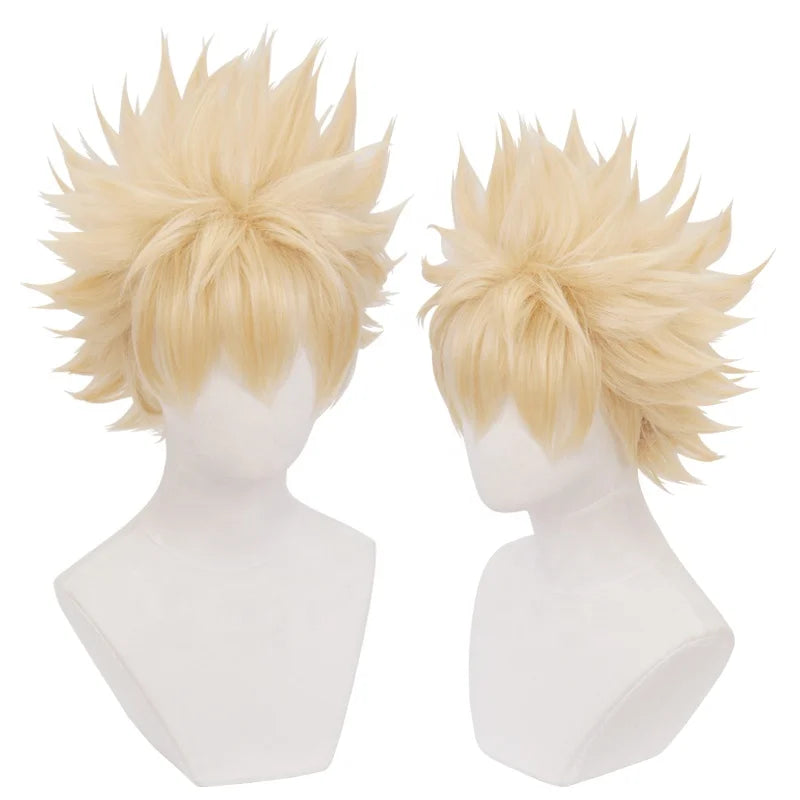 Wholesale 35cm Short Light BlondeHair My Hero Academia Bakugou Katsuki Wig Synthetic Anime Cosplay Wigs