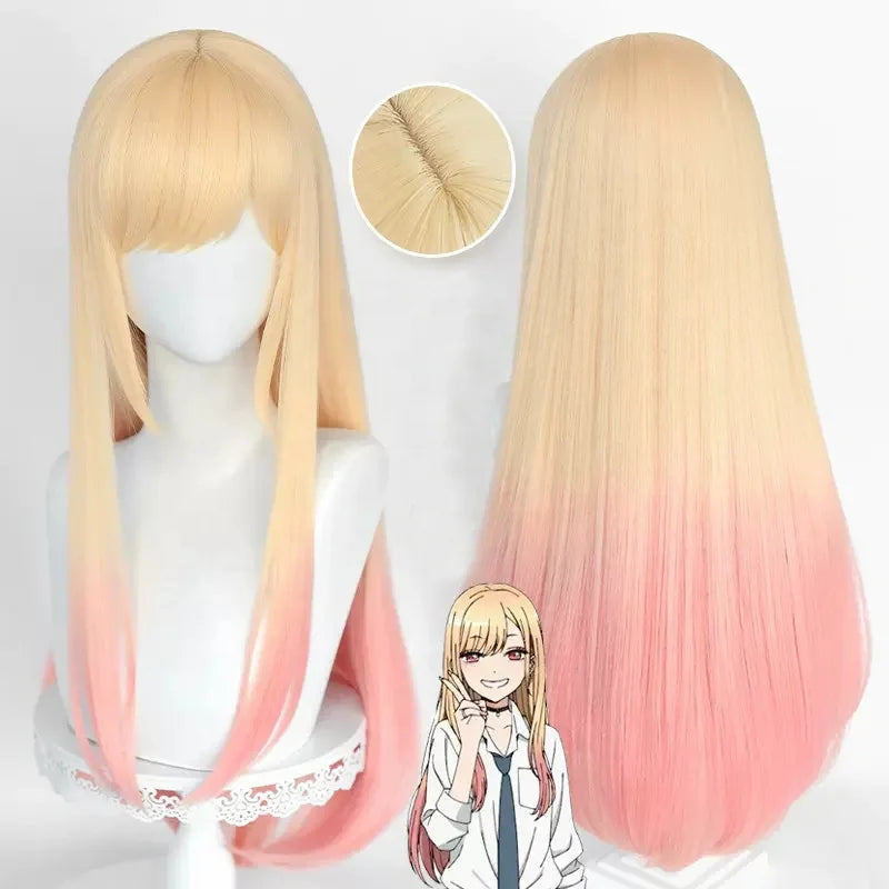 Wholesale 80cm Long Straight Dyed Color Mixed My Dress up Darling Kitagawa Marin Wig Synthetic Anime Cosplay Costume Wig